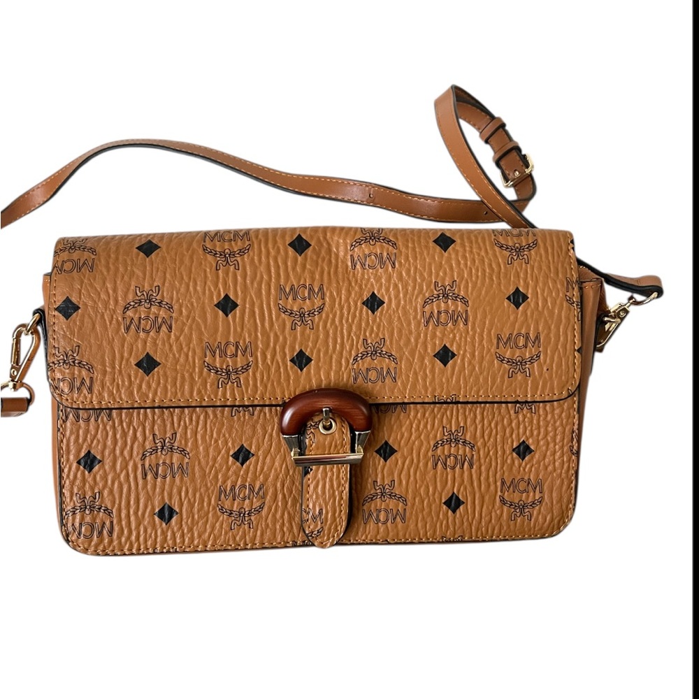 MCM Tan Crossbody Bag with Signature Monogram